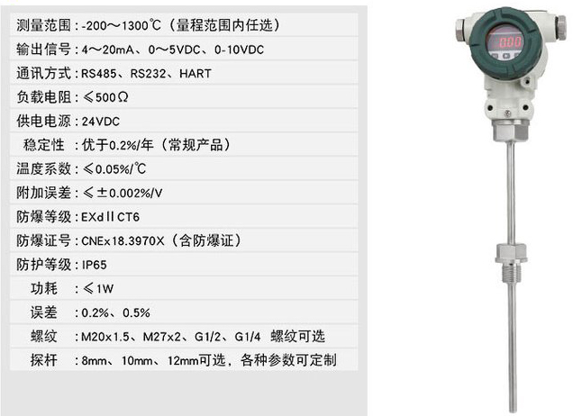 防腐溫度變送器技術參數對照表